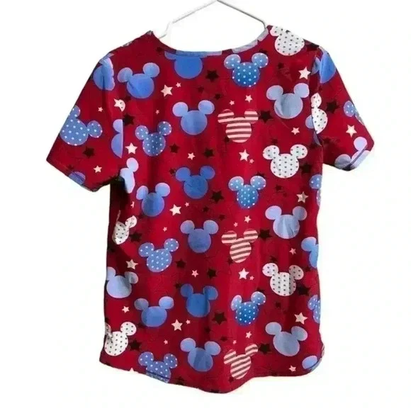 Disney Red, White, and Blue‎ Mickey Mouse Women's V-Neck Scrub Top - Picture 4 of 5